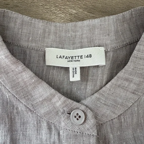 Lafayette 148 New York Taupe balloon-sleeve 100% Linen Top - Picture 9 of 10